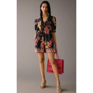 Anthropologie Ranna Gill Printed Romper Womens XS Black Floral Boho Resort Wear